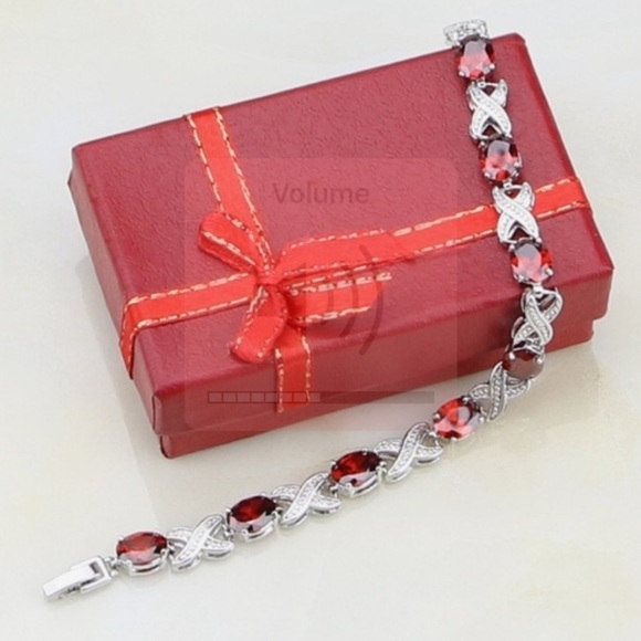 STERLING SILVER ALMANDINE GARNET TOPAZ BRACELET - Picture 2 of 7